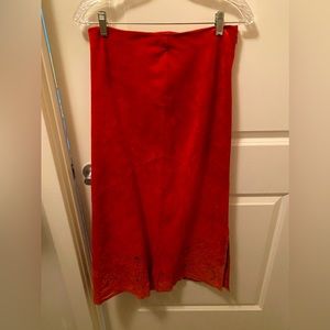 Vintage Beautiful Red Leather Maxi Skirt